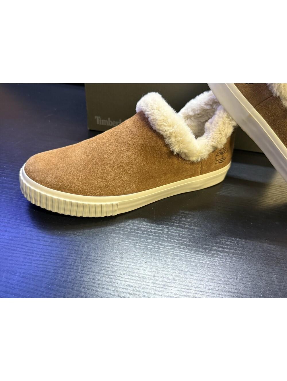 Timberland A2C2J Women’s 7.5 Brown Suede Faux Fur Slip-On Shoes - Picture 4 of 12